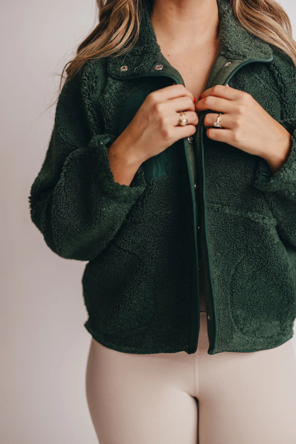Leo Solid Snap Button Fleece Jacket in Hunter Green *Inclusive Sizing* | Worth Collective