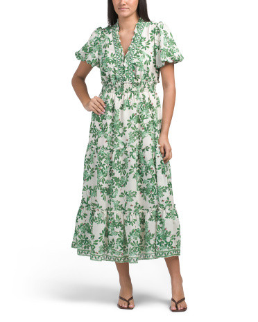 Texture Short Sleeve V-neck Tiered Maxi Dress | TJ Maxx