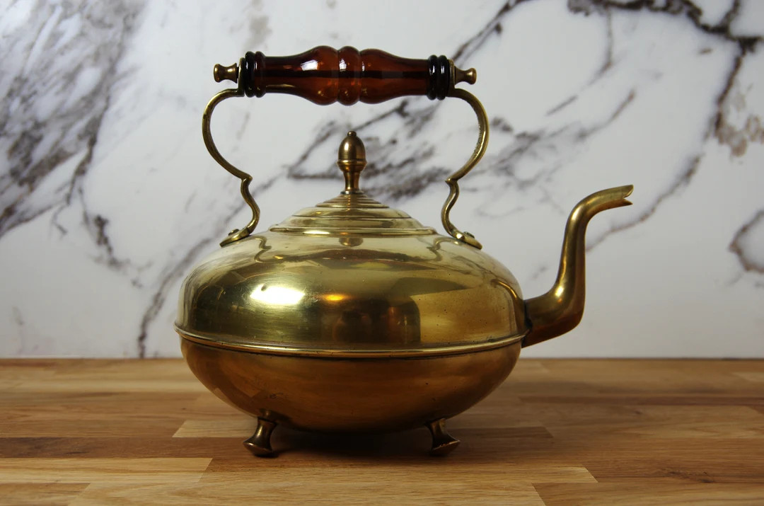 Antique Brass Kettle With Amber Glass Handle 19th Century Tea Pot - Etsy UK | Etsy (US)