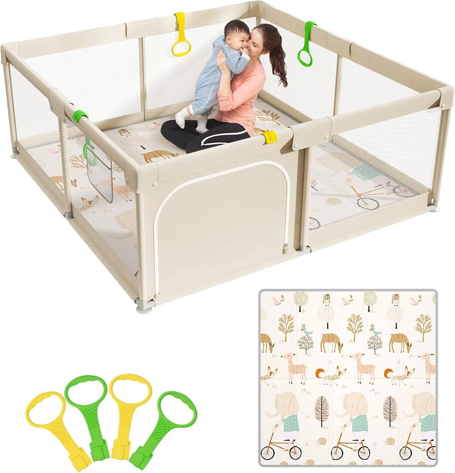 Mloong Baby Playpen with Mat - 59x59 Inches Extra Large Playpen for Babies and Toddlers, Indoor &... | Amazon (US)