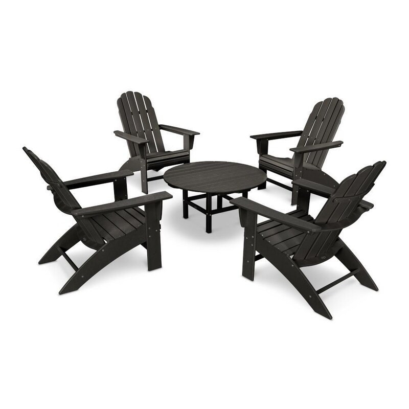 POLYWOOD Vineyard 5 Pc Recycled Plastic Oversized Adirondack Seating Set in Black by - PWS400-1-BL | BBQ Guys