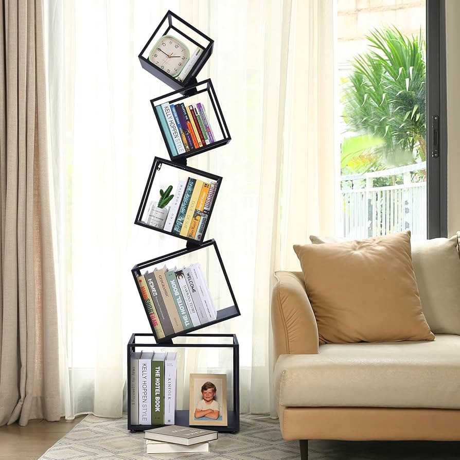 Weltallina Bookshelf, 5-Tier Bookcase Black, 67" Tall Black Bookshelf, Industrial Bookshelf, Mode... | Amazon (US)