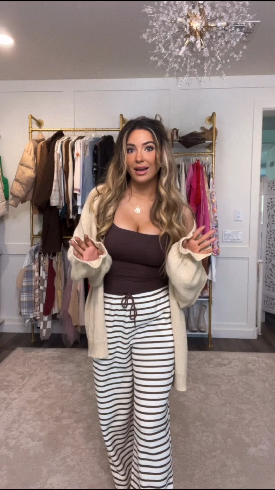 Comfy loungewear / striped pants / double lined cami and soft cardigan 

#LTKdayinmylife #LTKootd #LTKgrwm