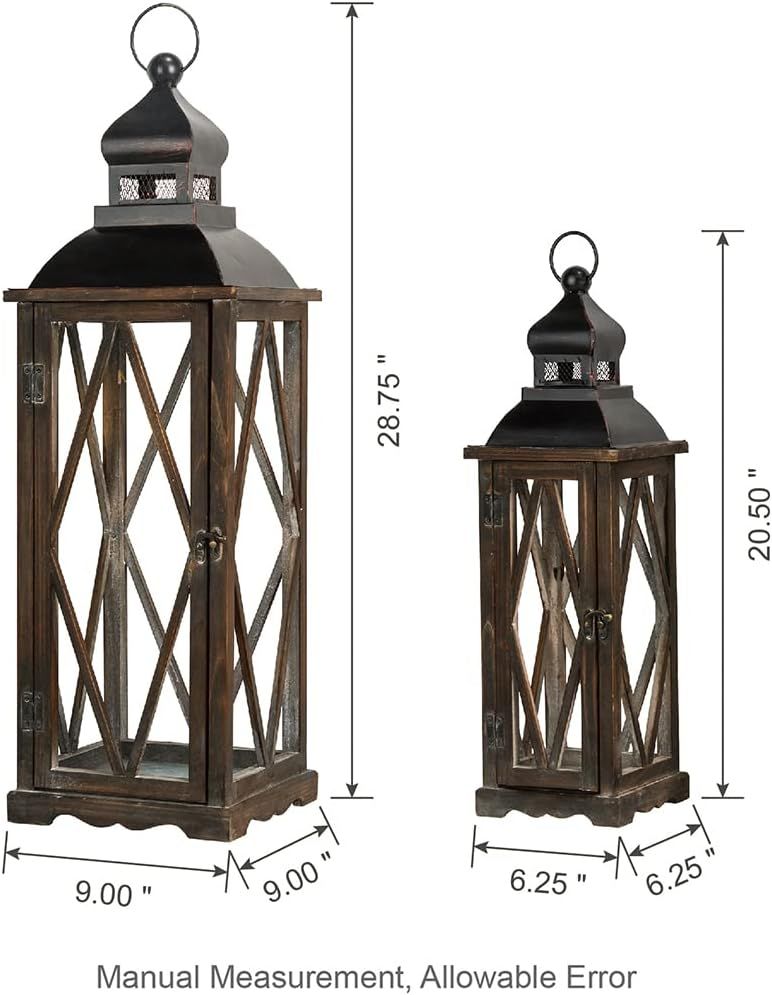Glitzhome 2 Pack Farmhouse Wood/Metal Decorative Candle Lanterns Vintage Hanging Lantern for Pati... | Amazon (US)