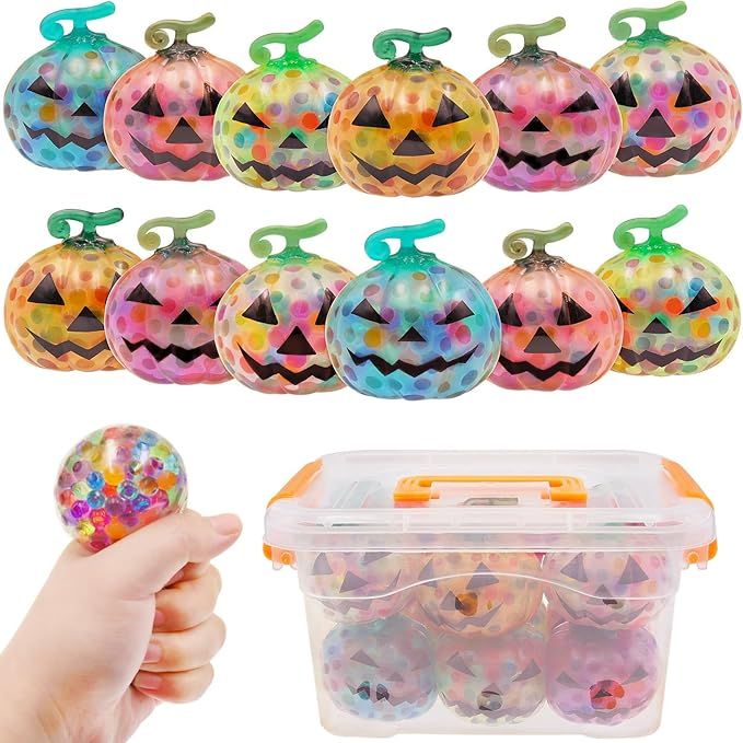 Eavotoy 12 Pack Halloween Pumpkin Stress Balls Fidget Toys Squishy Squeeze Ball Toys for Kids Boy... | Amazon (US)