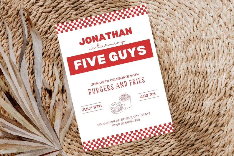 Five Guys Birthday Invitation | Burgers and Fries Party | Kids Birthday Party | Editable and inst... | Etsy (Global)