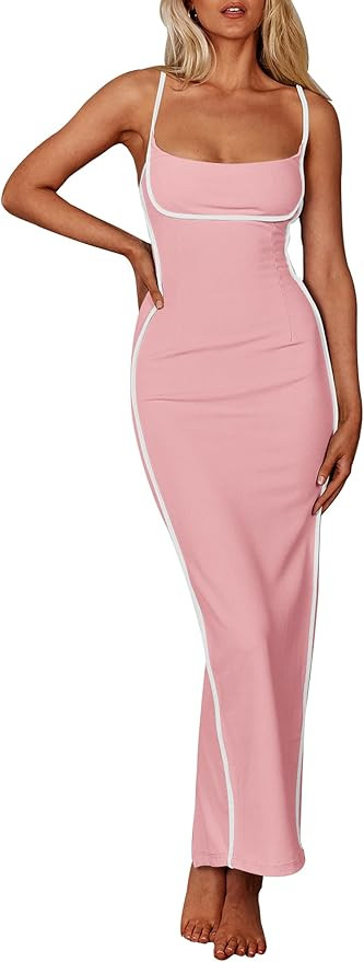 PRETTYGARDEN Women's Summer Long Bodycon Dress Spaghetti Strap Sleeveless Back Slit Maxi Dresses | Amazon (US)