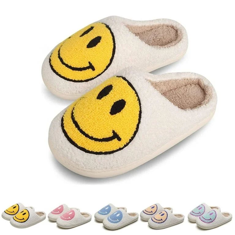 Smiley Face Slippers for Women Men, Anti-Slip Soft Plush Comfy Indoor Slippers | Walmart (US)