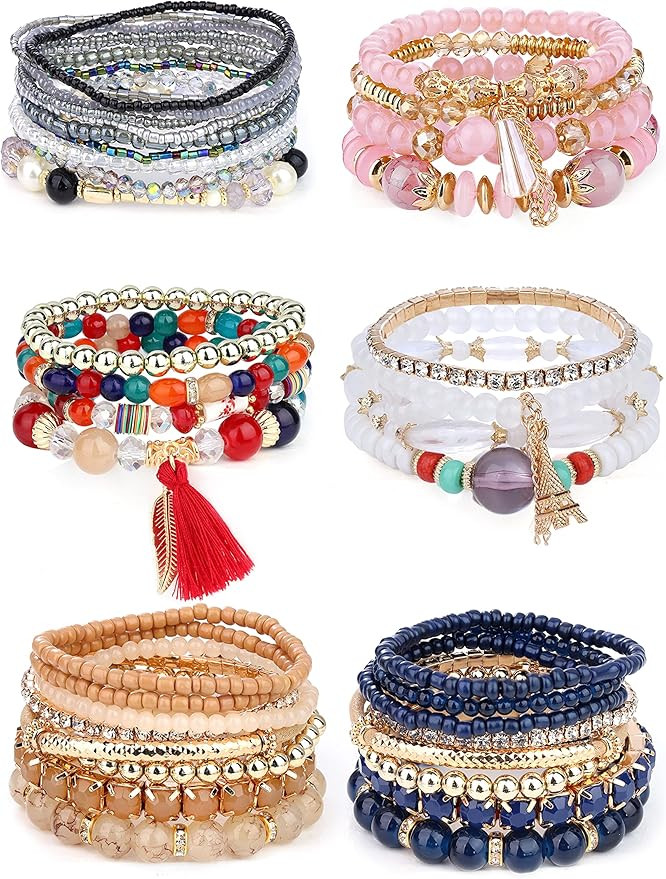 sailimue 4-6 Sets Bohemian Stackable Bead Bracelets for Women Multicolor Stretch Beaded Bracelets... | Amazon (US)