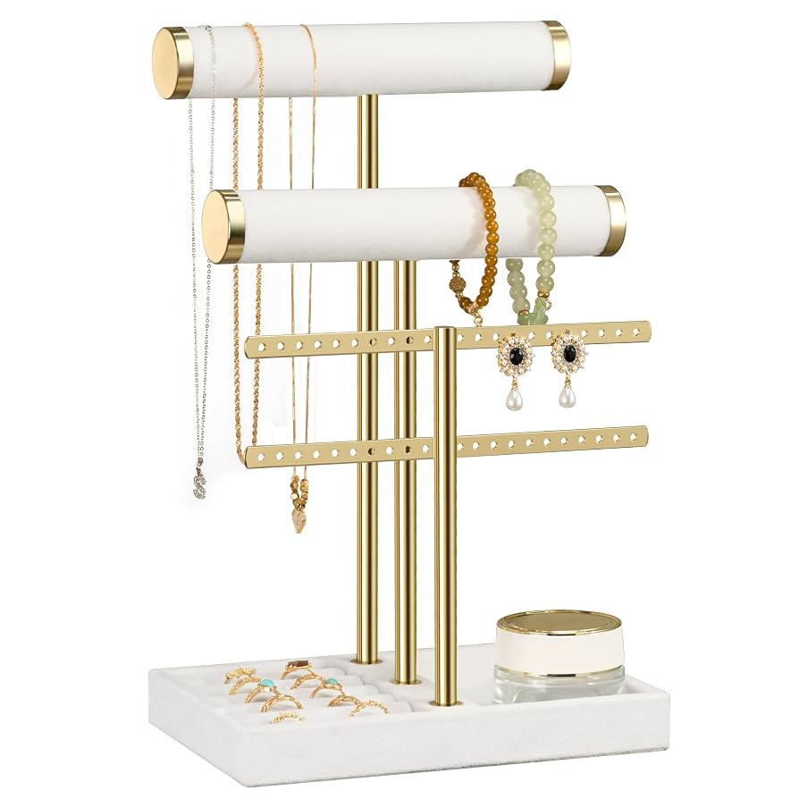 3 Tier Bracelet Holder Display - Detachable T Bar White Velvet Bracelet Holder, Jewelry Holder Or... | Amazon (US)