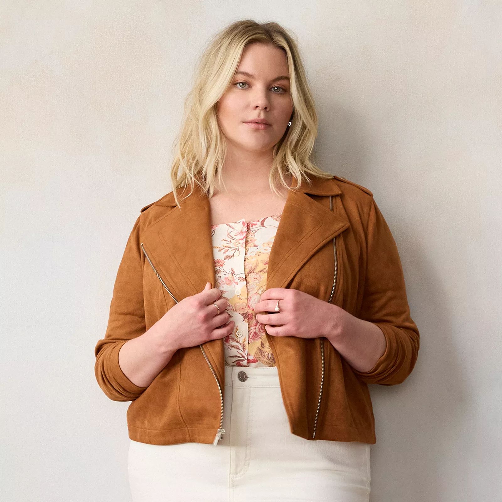 Plus Size LC Lauren Conrad Faux-Suede Moto Jacket, Women's, Size: 3XL, Brown | Kohl's