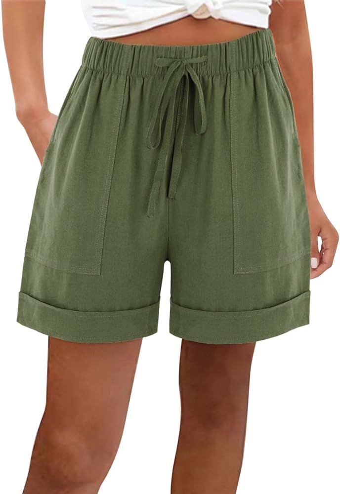 SEAOPEN Shorts for Women Summer Elastic Waist Drawstring Shorts Casual Lightweight Shorts Comfy L... | Amazon (US)