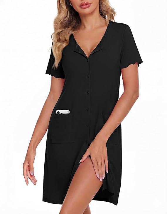 ZOOSIXX Nightgowns for Women - Short Sleeve Sleepwear Button Up Pajamas for Women V-Neck Sleepwea... | Amazon (US)