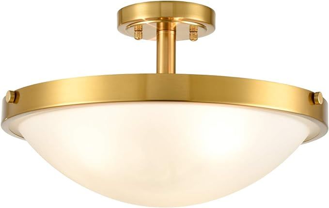 SAMTEEN 16-Inch Gold Semi Flush Mount Ceiling Light Mid Century Modern 3-Light Milk Glass Ceiling... | Amazon (US)