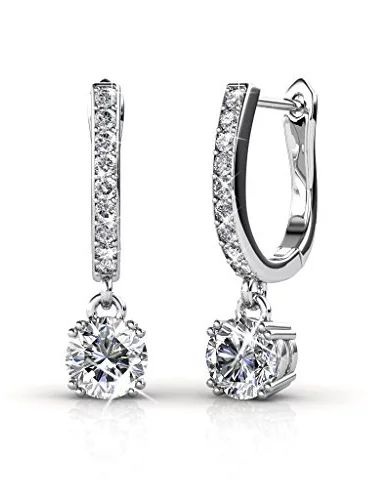 Cate & Chloe McKenzie 18k White Gold Plated Dangling Earrings with Swarovski Crystals, Solitaire ... | Walmart (US)