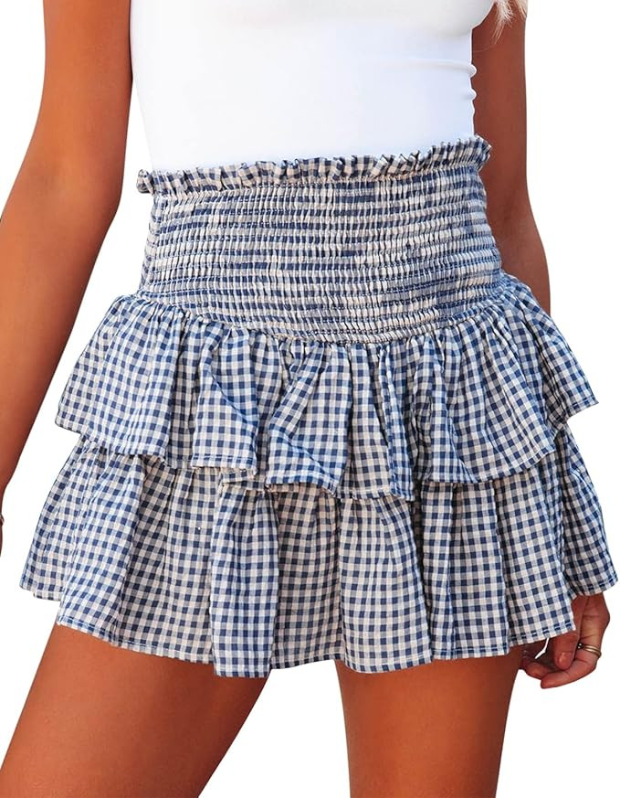 Meikulo Women Smocked Ruffle Mini Skirts Summer High Waisted Tiered Short Skirt with Shorts Under... | Amazon (US)