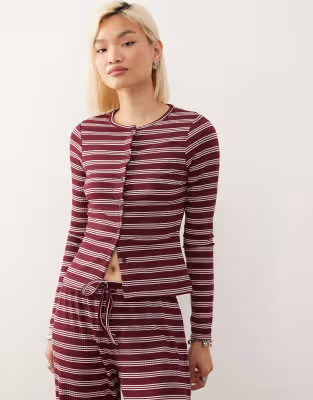 COLLUSION fitted rib cardigan in maroon stripe co-ord | ASOS (Global)