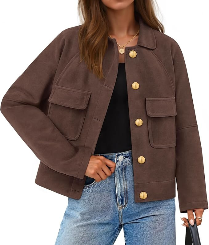 ZESICA Womens Faux Suede Cropped Jackets Casual Fall Winter Coats Button Down Barn Vintage Trendy... | Amazon (US)
