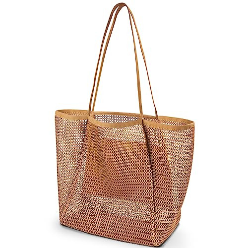 Iioscre Mesh Beach Tote Bags for Womens, Causal Hobo Pool Bags for Swimming Pools Vacations Beach... | Amazon (US)