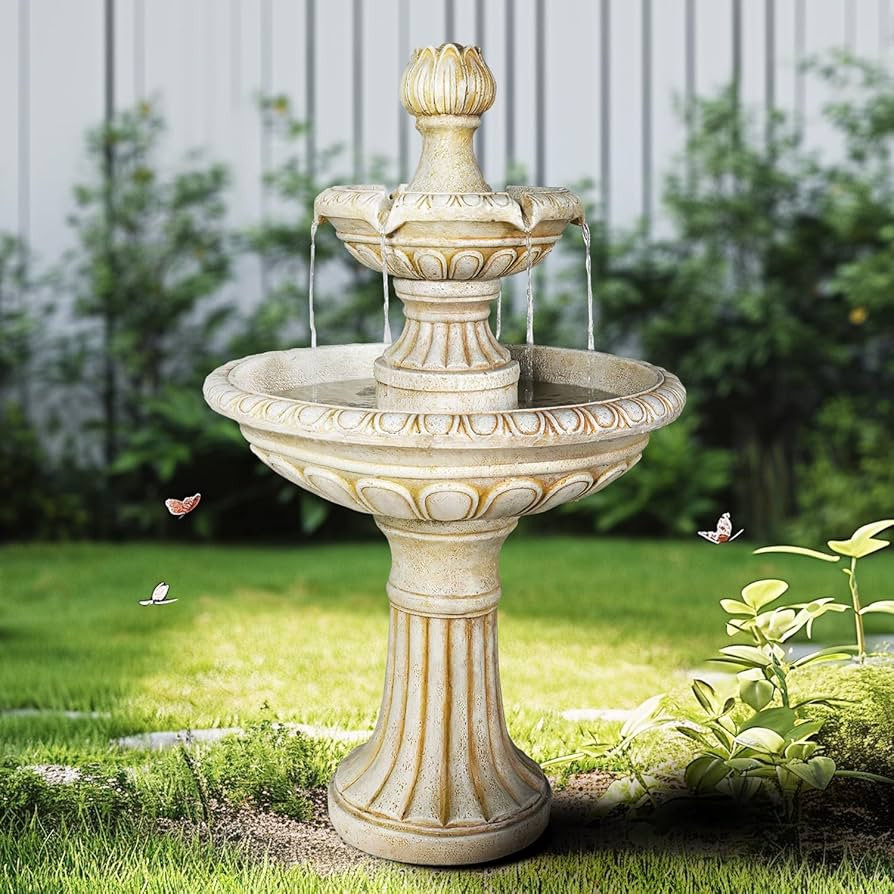 40.5" H Outdoor Floor Water Fountain, Classical Water Features for Serene Ambiance - 3-Tier Casca... | Amazon (US)