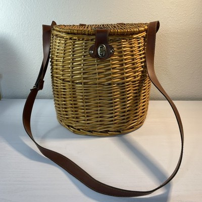 1960s 1970s Wicker Basket Purse Faux Leather Strap Boho Fishing Creel Bag | eBay | eBay US