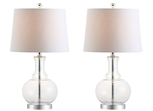 JONATHAN Y 25" Clear/Chrome and Brass Gold Glass Table Lamp Set of 2 for Bedroom, Modern Bedside Lamp for Living Room Nightstand, White Linen Drum Shade, LED Bulb Included (JYL1068B-SET2) | Amazon (US)