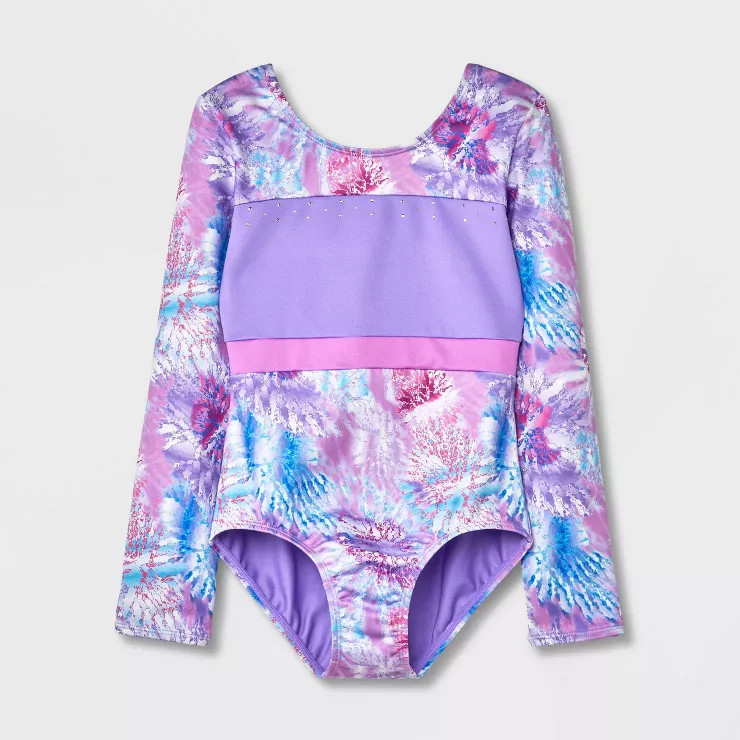 Girls' Rhinestone Tie-Dye Long Sleeve Leotard - Cat & Jack™ Purple | Target