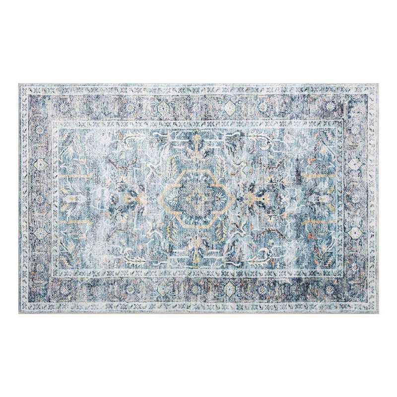 Emerald Aqua Medallion Printed Chenille Washable Accent Rug with Non-Slip Back, 27x45








	
	... | At Home