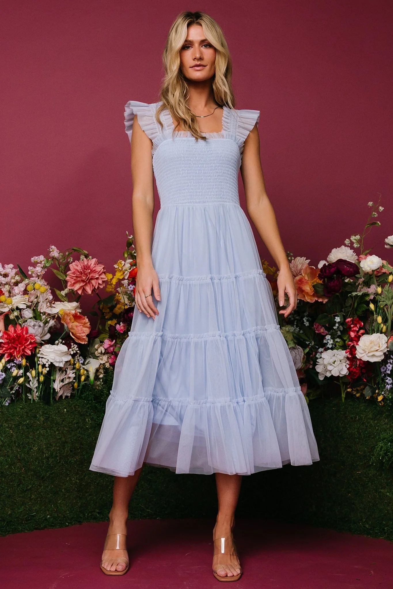 Emma Smocked Tulle Dress | Light Blue | Baltic Born