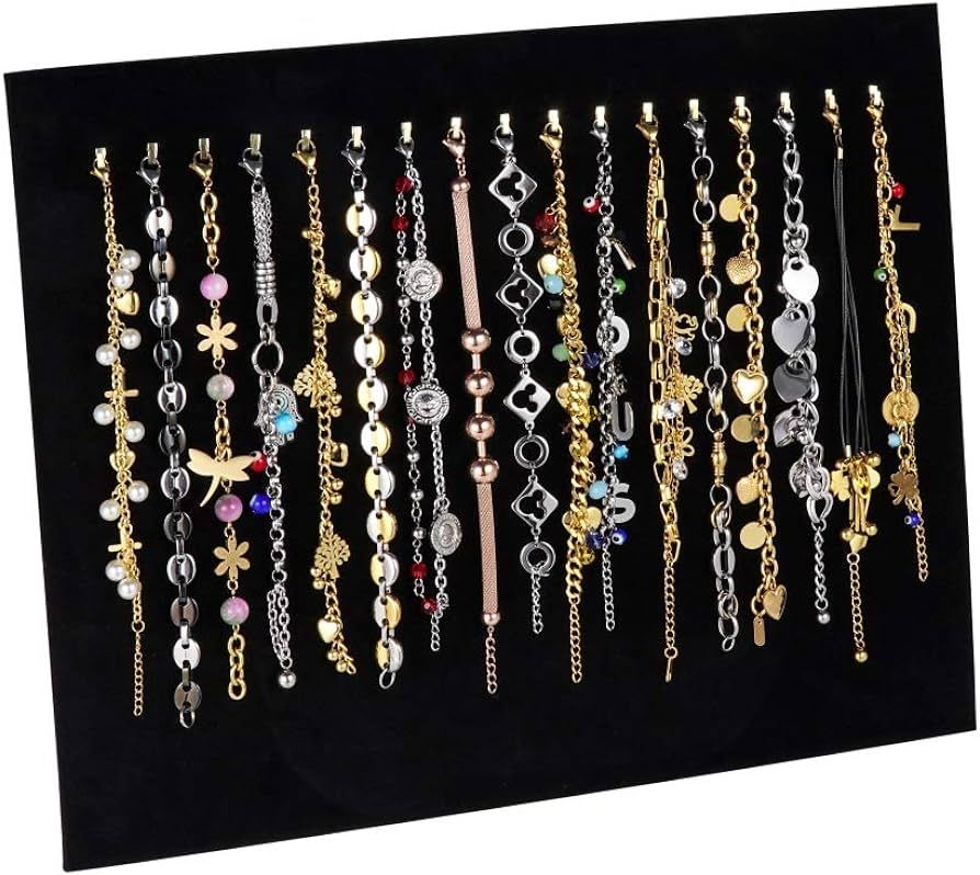 Rainbowie Velvet 17 Hook Necklace Jewelry Tray Jewelry Display Organizer Holder Pad Showcase Disp... | Amazon (US)