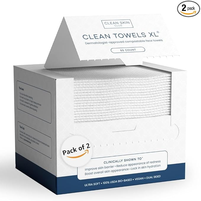 Clean Skin Club Clean Towels XL®, 100% USDA Biobased Face Towel, Disposable Face Towelette, Ecze... | Amazon (US)