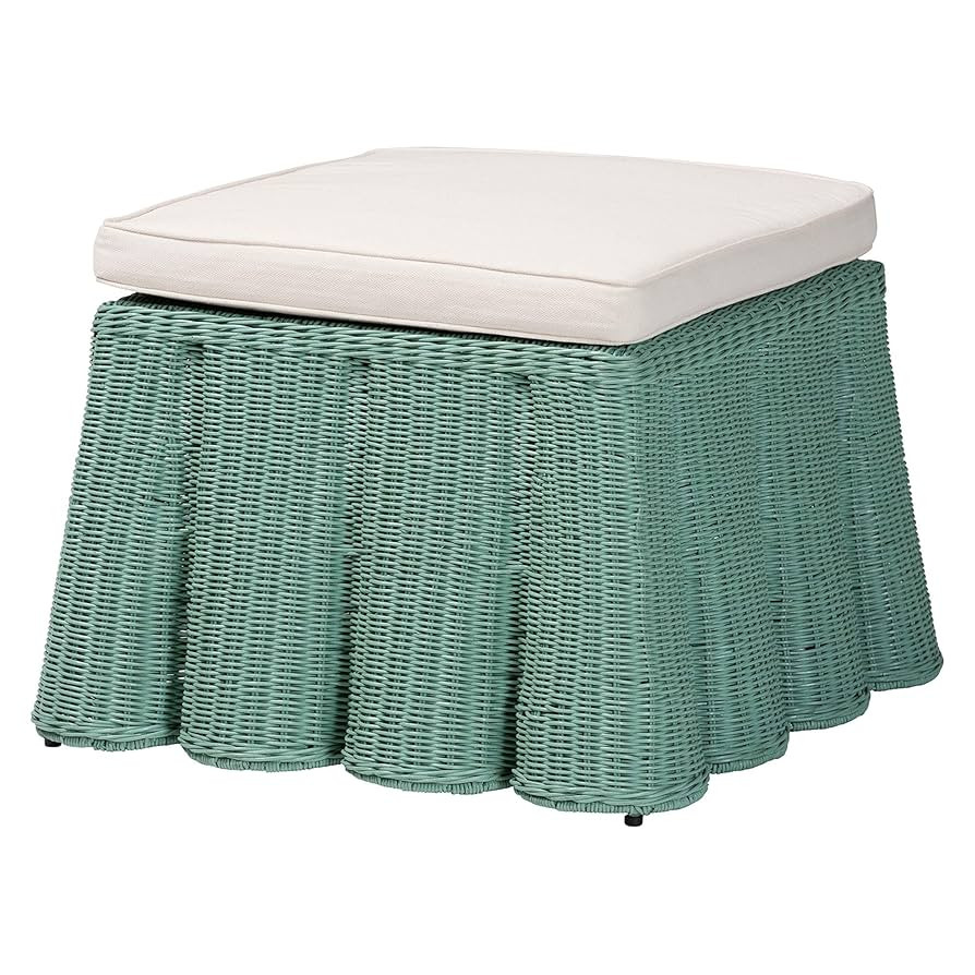 bali & pari Palm Bohemian Seafoam Green Scallop Rattan Ottoman | Amazon (US)