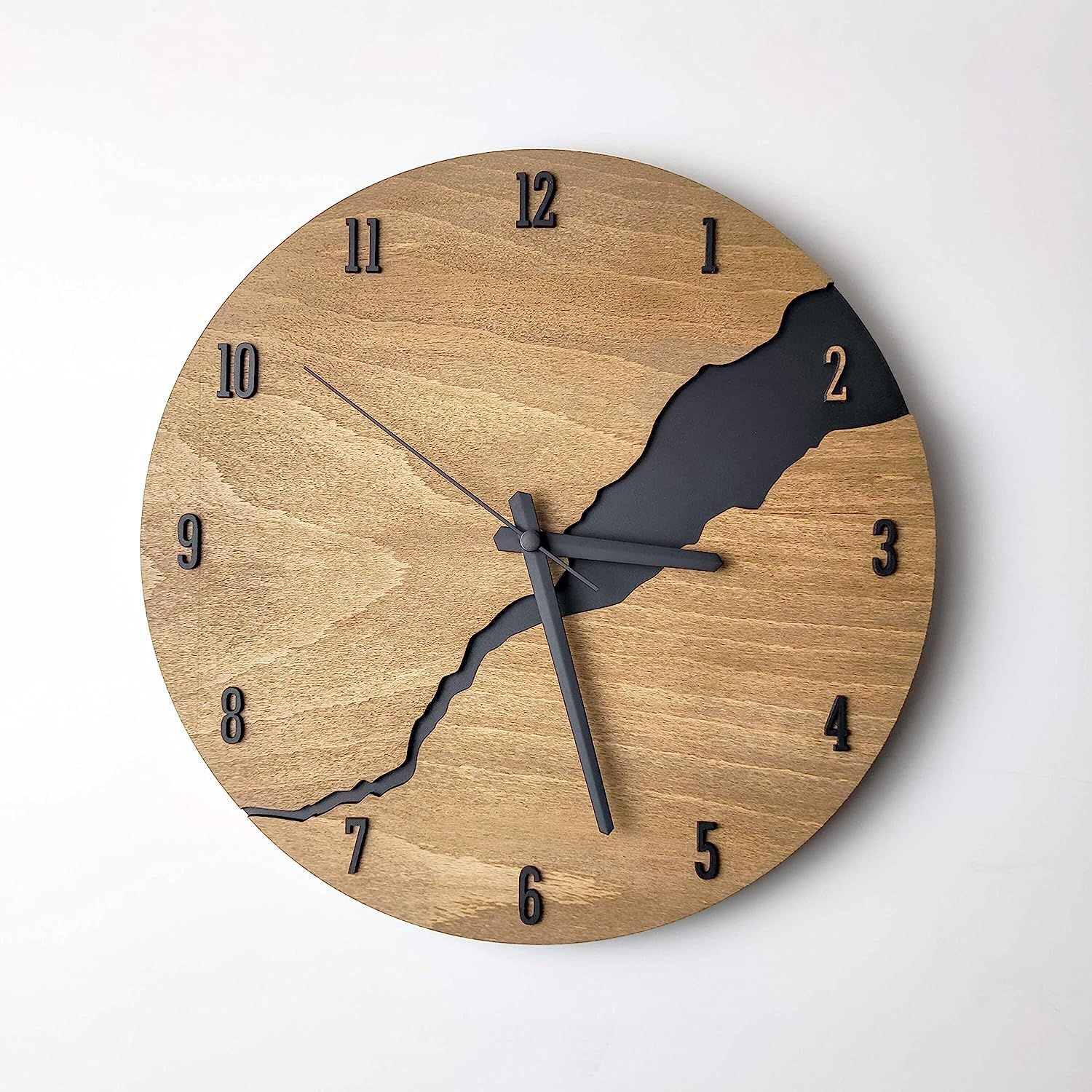 Modern Wall Clock Original Handmade Wooden Silent Non-ticking Unique Minimalist Battery Operated Woo | Amazon (US)