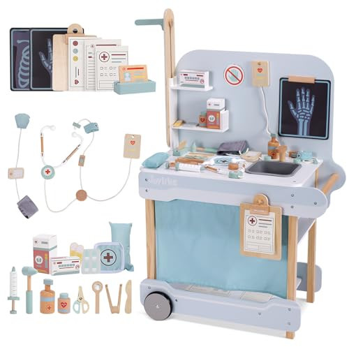 Joylike Wooden Doctor Playset, Kids Doctor Kits with 15PCS Accessories,Dr Pretend Playset for Kids/Toddlers Ages 3-5 6-8 | Amazon (US)