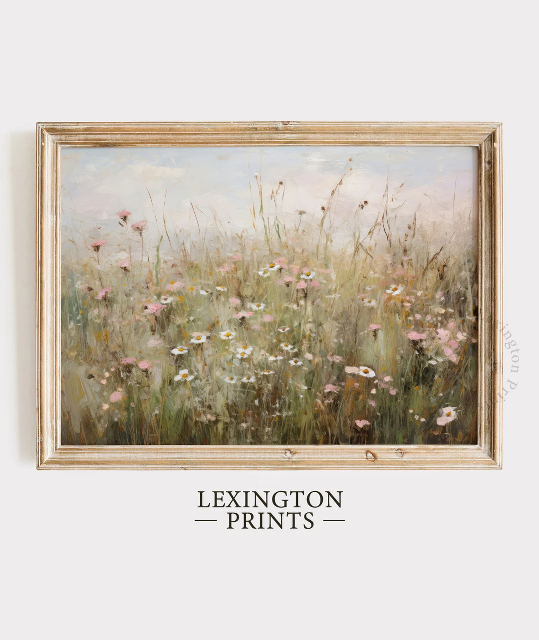 Printable Wildflower Field Landscape Vintage Painting, Pink Spring Print Farmhouse Print Neutral ... | Etsy (US)
