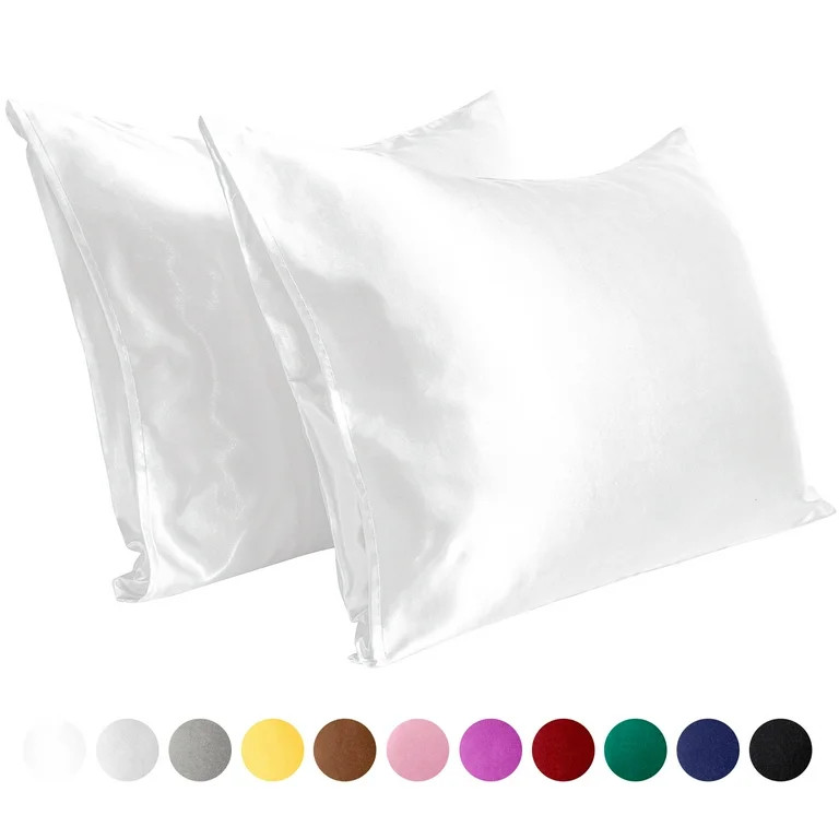 Flxxie Silky Satin Pillowcase Set of 2 Envelope Closure, Standard, 20" x 26", White - Walmart.com | Walmart (US)