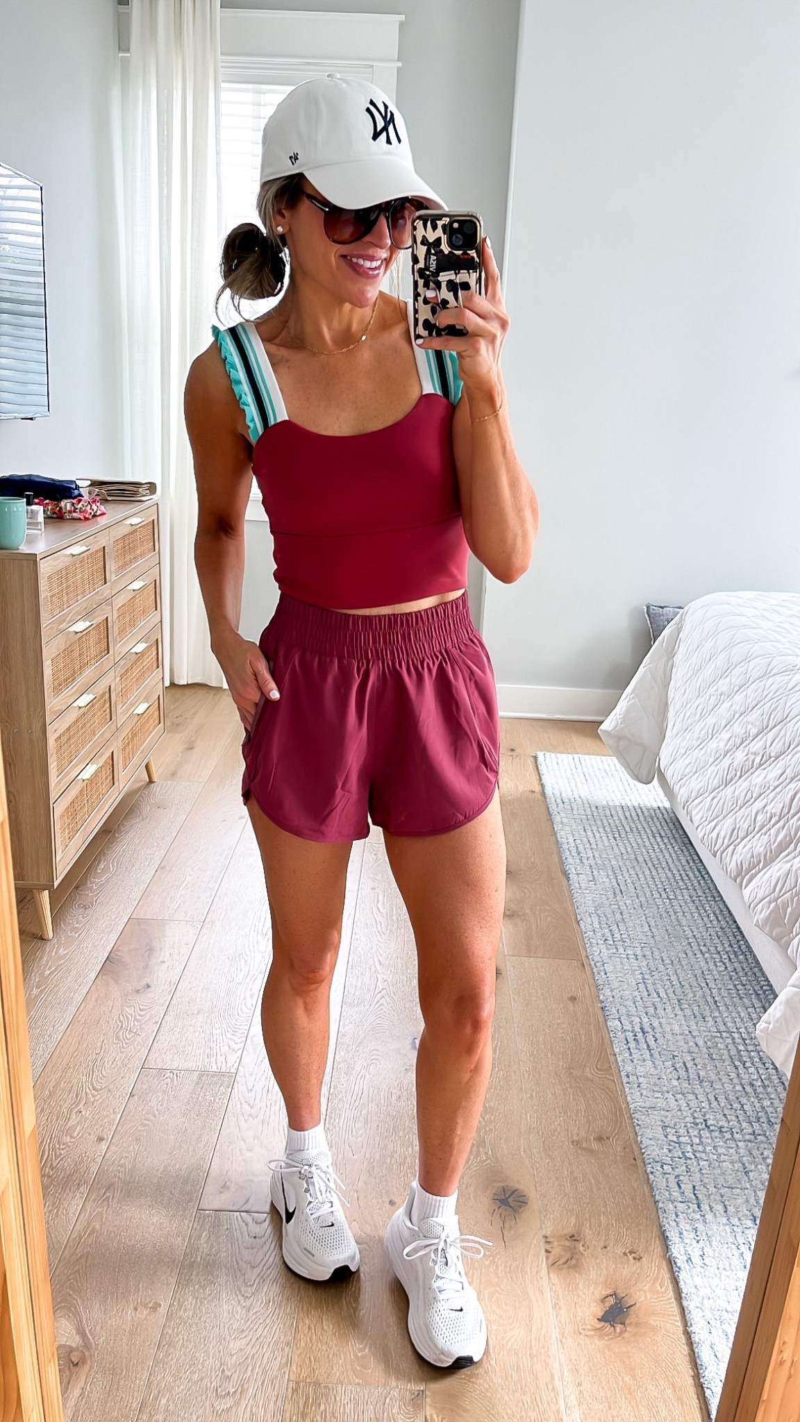 Top: wine red size small. Has built in bra 
Shorts: maroon, size xs. Has built in liner & zipper pockets 

#LTKActive #LTKfitnessgoals #LTKootd