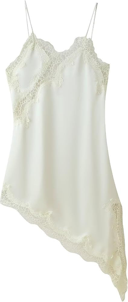 efvandoloe Women's Lace Paneled Camisole Dress Asymmetrical Hem Sleeveless Backless Mini Dresses ... | Amazon (US)
