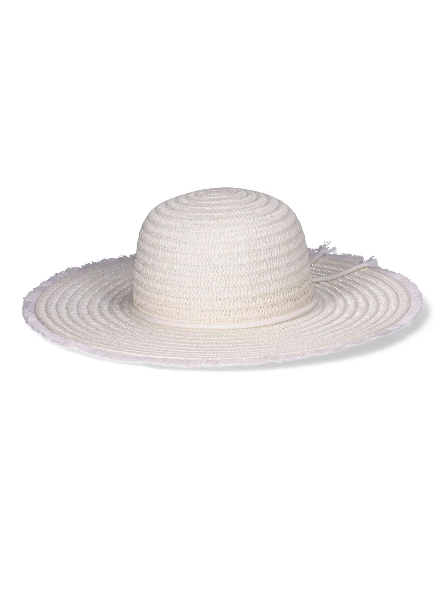 Time and Tru Women's Fringe Straw Floppy Hat, White | Walmart (US)