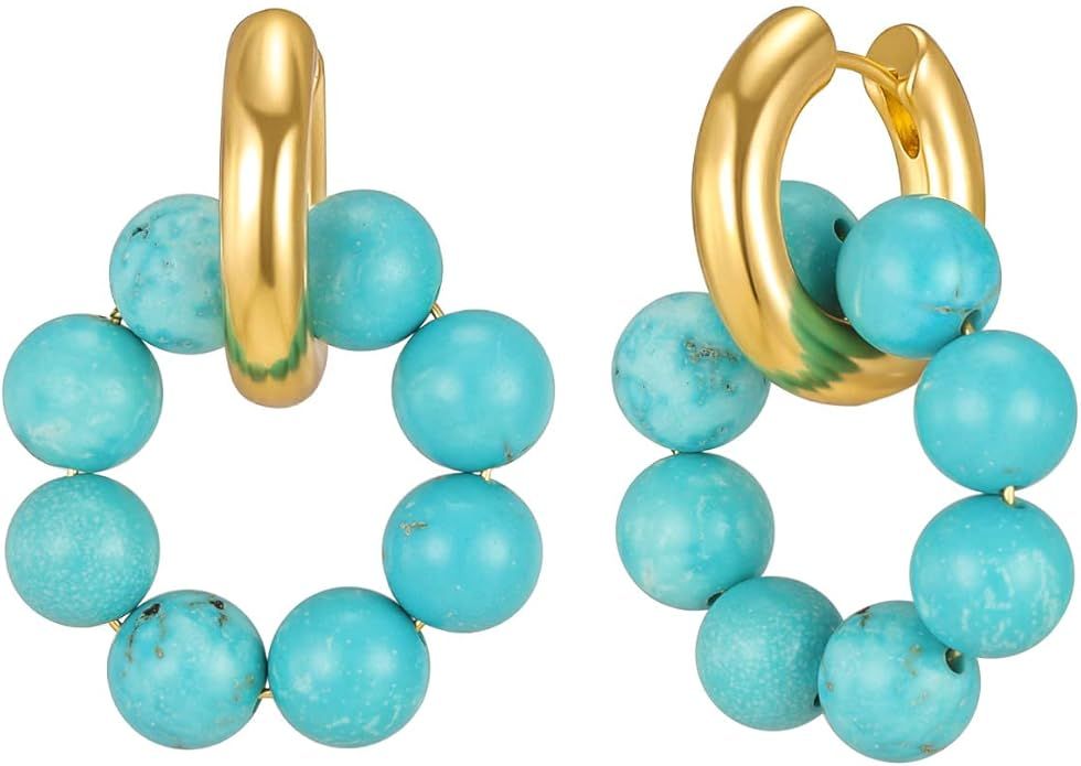 Elegant Turquoise Shell Pearl Beaded Huggie Hoop Earrings for Women | Amazon (US)