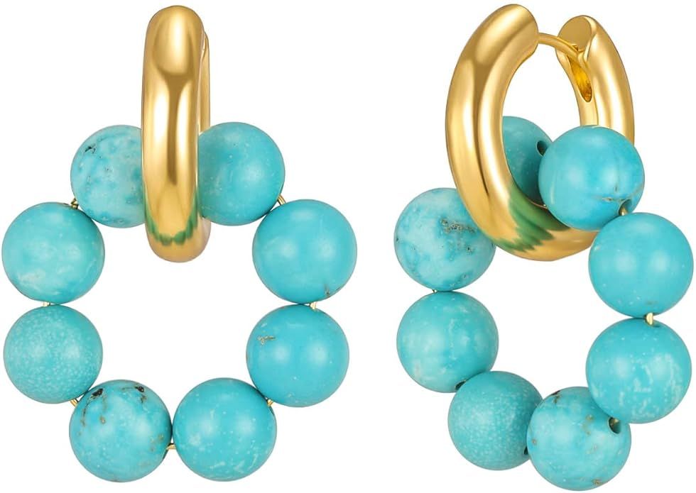 HJO Elegant Turquoise Beaded Huggie Hoop Earrings for Women (Turquoise) | Amazon (US)