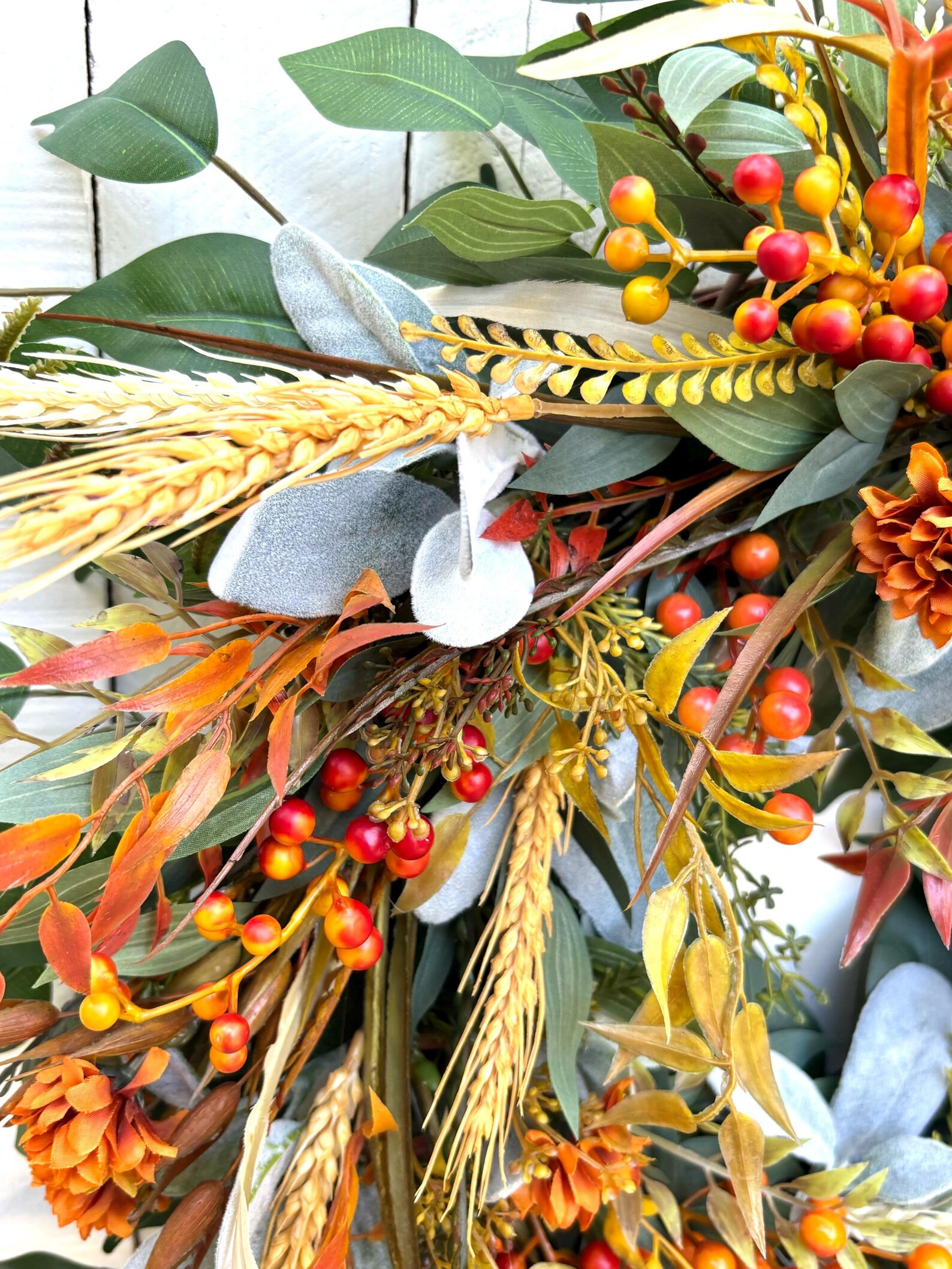 Fall Autumn Berries, Lambs Ear Wreath for Front Door, Thanksgiving, Harvest Festival Wreath for F... | Etsy (US)