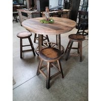 Reclaimed Wood Wagon Wheel Table With 4 Barnwood Stools | Etsy (US)