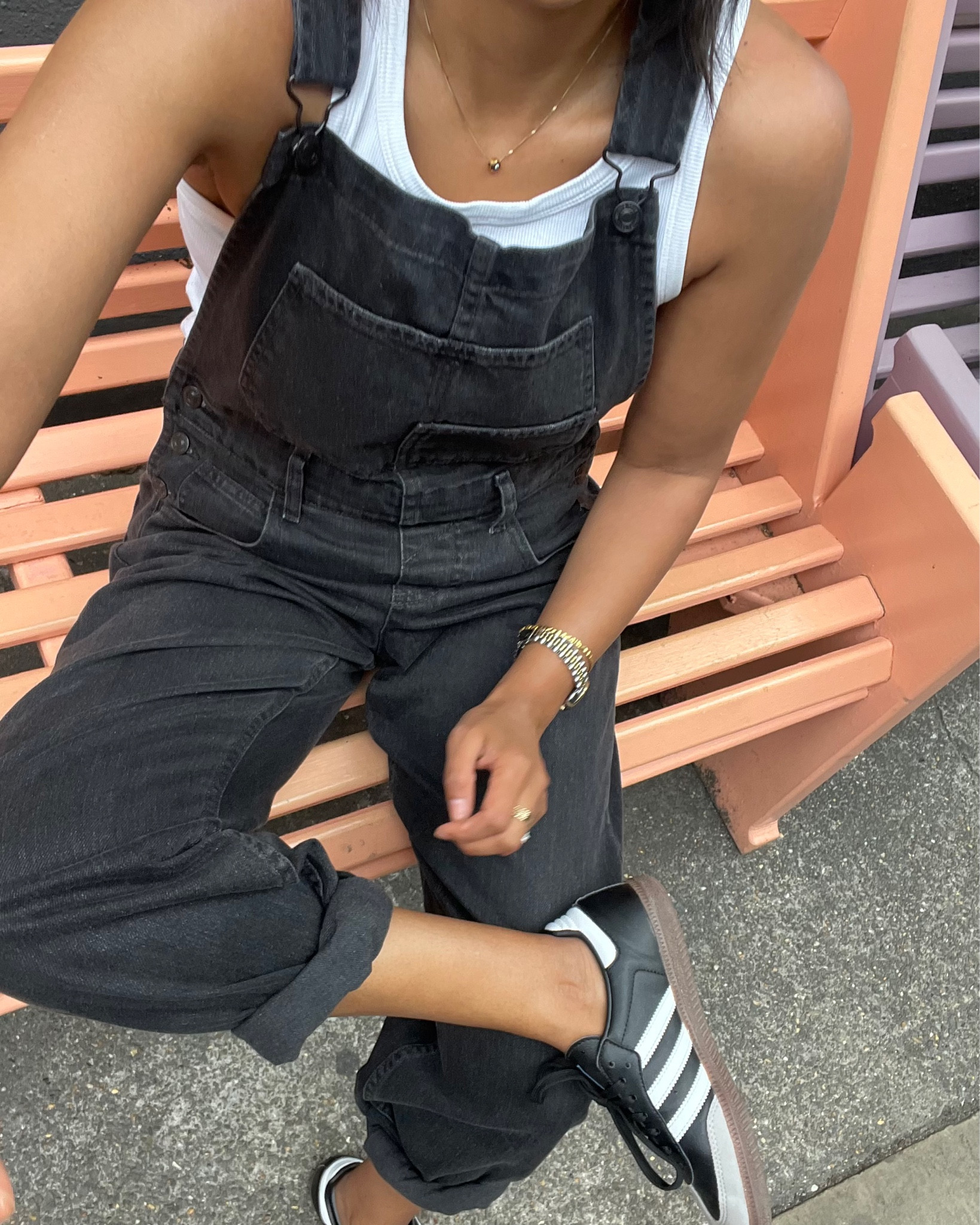 White scoop vest, white vest, denim dungarees, black dungarees, black denim dungarees, black shoes, black trainers, adidas sambas, black sambas, Gola, Anthropologie, Adidas, Free People, COS, Boden

#LTKeurope #LTKSeasonal #LTKstyletip