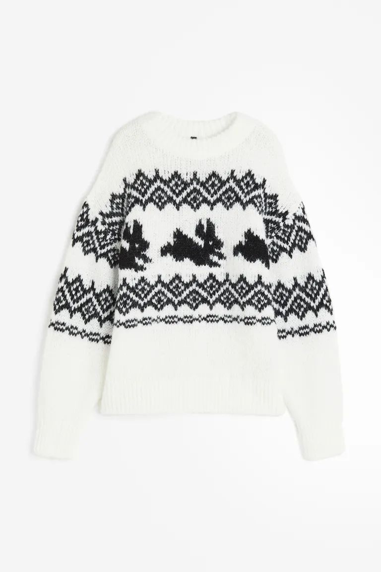 Oversized Jacquard-knit Sweater - Dark gray melange/patterned - Ladies | H&M US | H&M (US + CA)