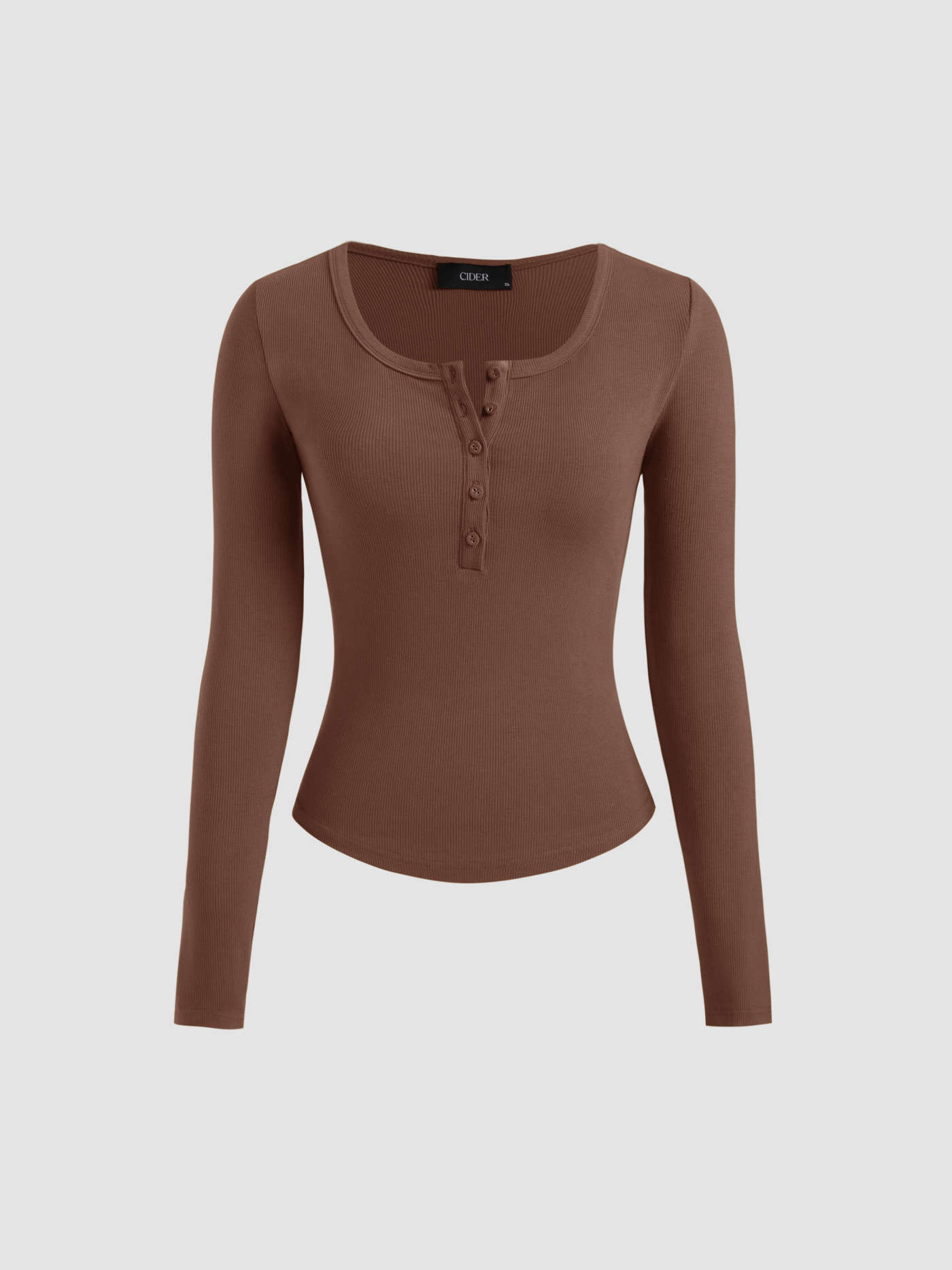 Solid Rib V-neck Long Sleeve Tee | Cider