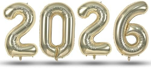 Light Gold 2026 Balloons, 40 Inch New Years Eve Party Decorations Giant Class of 2026 Matte Chrom... | Amazon (US)