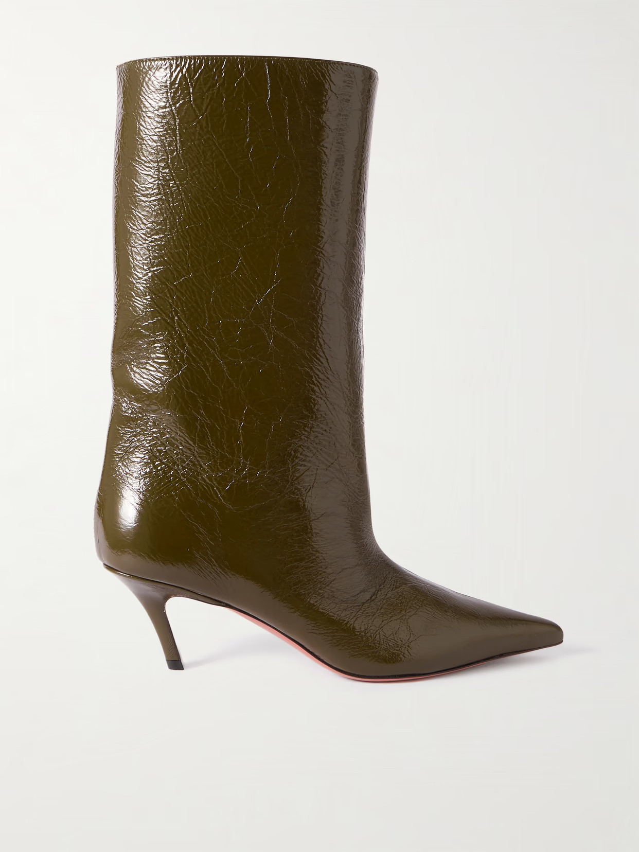 Amina Muaddi - Fiona Crinkled-leather Boots - Dark green | NET-A-PORTER (UK & EU)