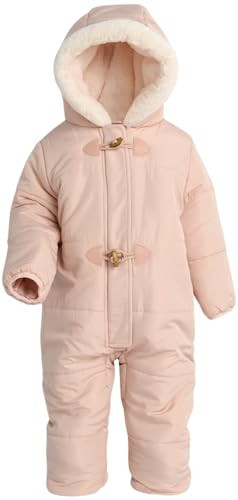 Jessica Simpson Girl's Snowsuit - Fleece Lined One Piece Romper Baby Bodysuit - Insulated Baby Girls Hooded Jumpsuit 12M-24M, Size 18M, Light Peach | Amazon (US)