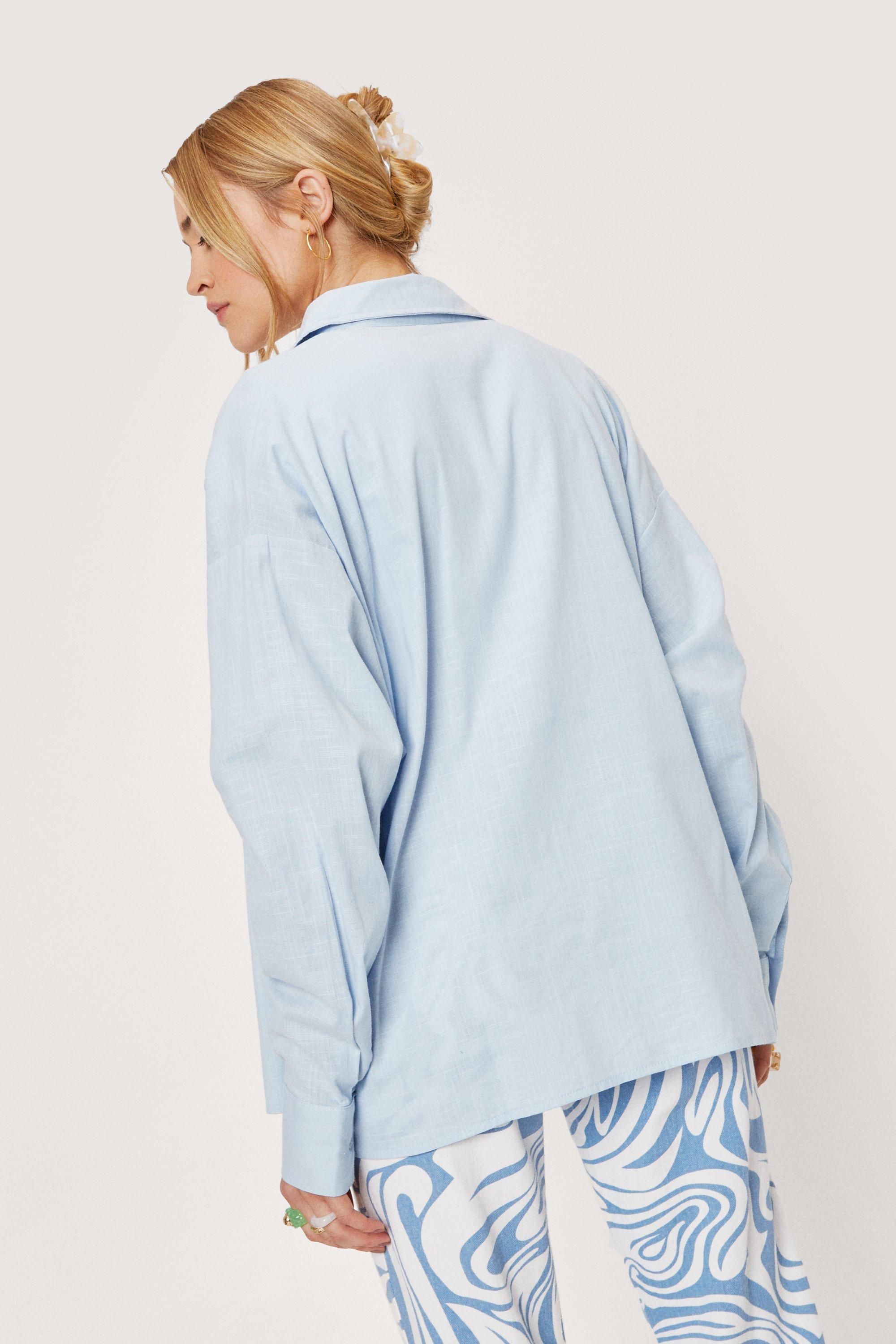 Linen Look Oversized Button Up Shirt | Nasty Gal (US)